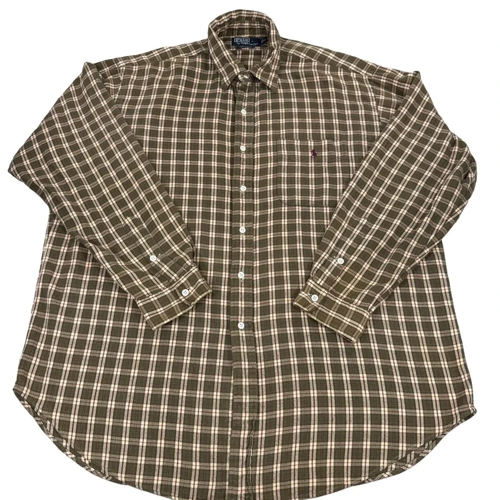 Vintage Ralph Lauren Men's XL Flannel Lowell Sport Brown Red Plaid Long Sleeve